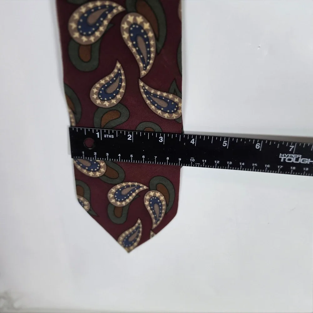 VTG Tuli by Natan Bradi 100% Silk Paisley Necktie Burgundy Green Mens‎ Tie USA